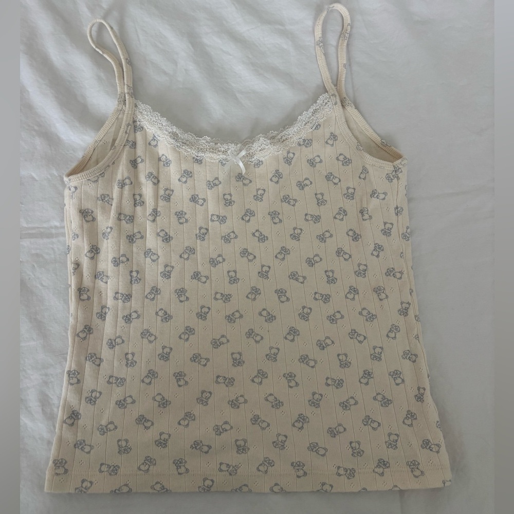 Brandy Melville Cream Ribbed Lace-Trim Cami